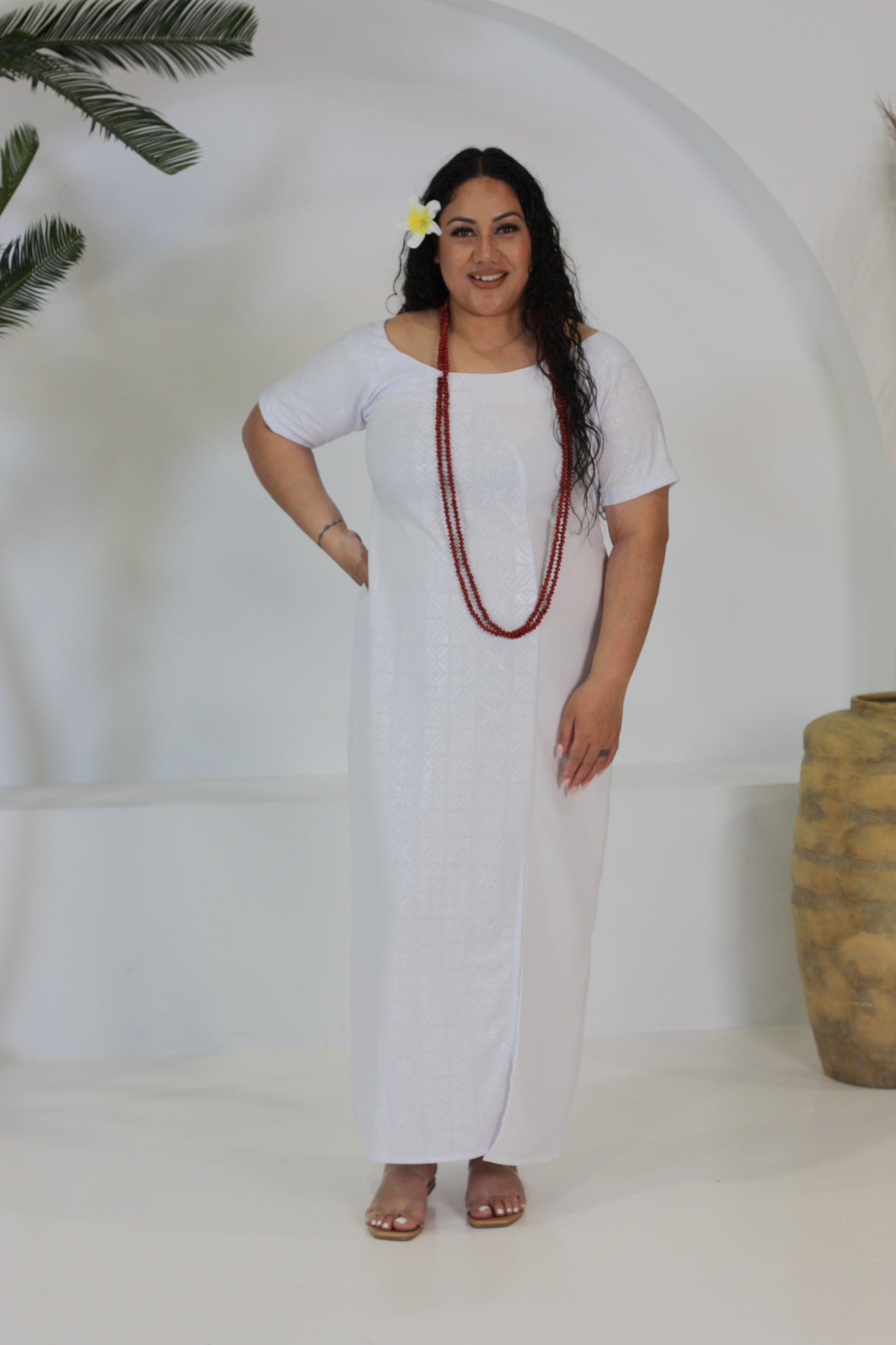 Polynesian Fashion Women's White Elei Dress (Straight cut)