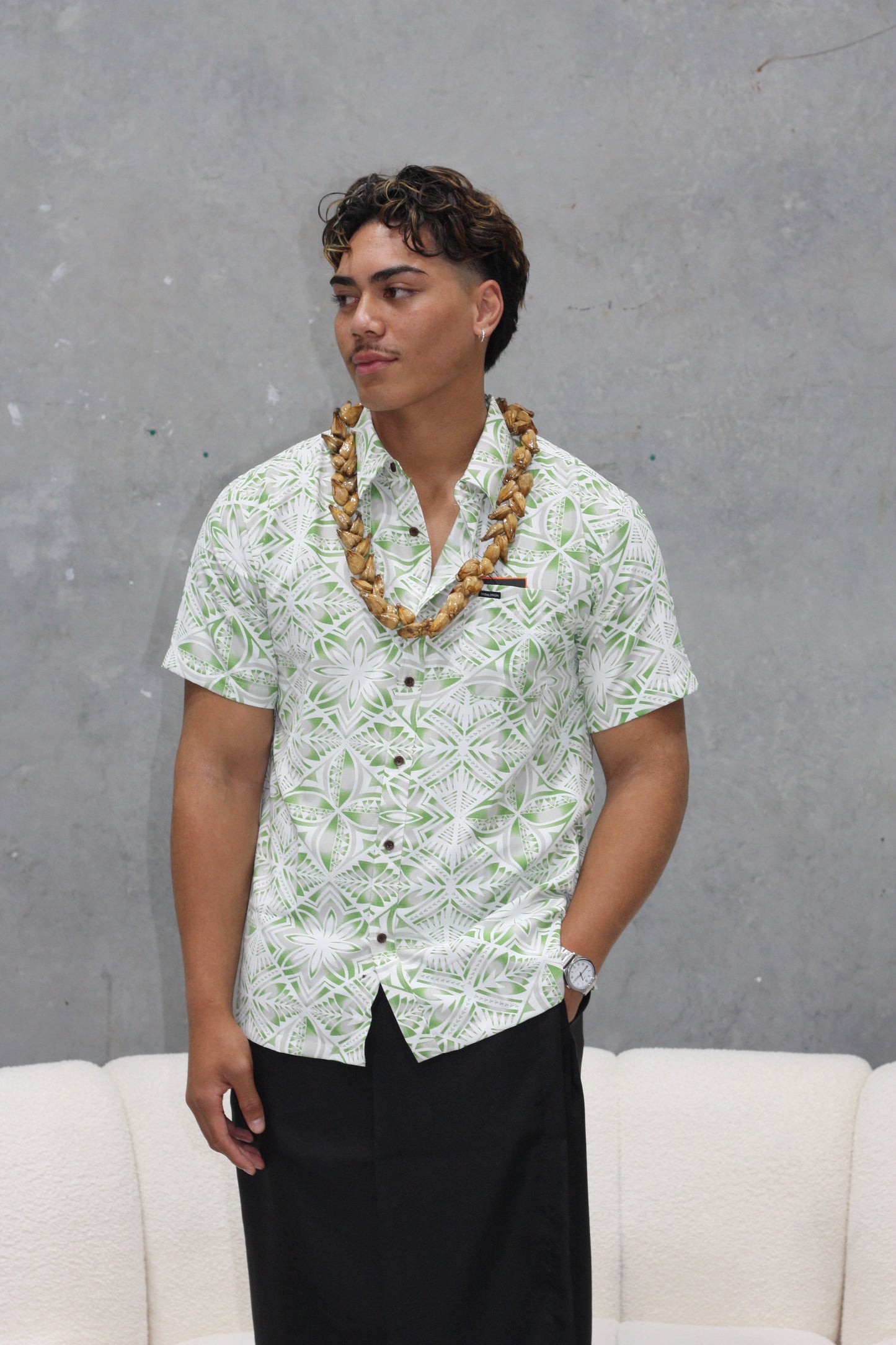 Tribal Origin Men's Bula Shirt- Bitu SS4319 (Green)