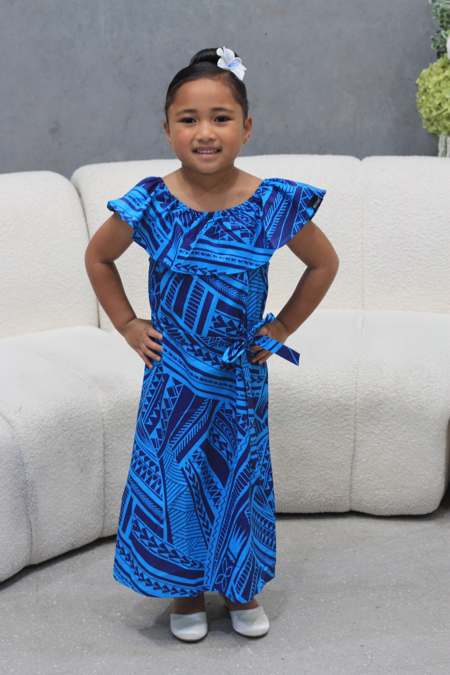 Mesian Girl's Off-shoulder Dress in Blue (CT3240)