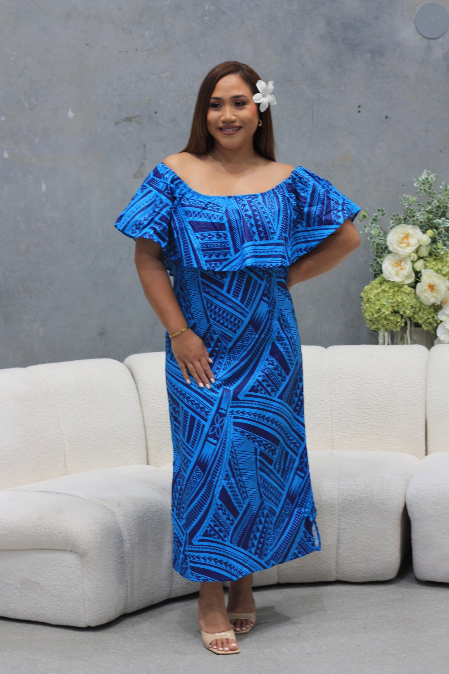 Mesian Womens Offshoulder Dress in Blue (CT3240)