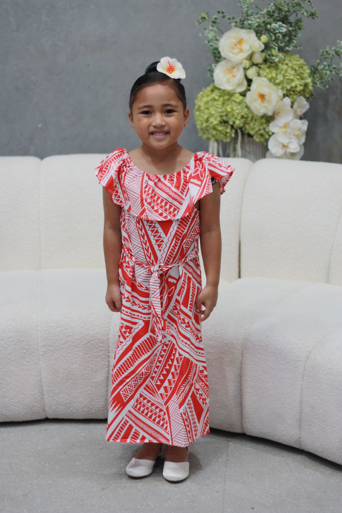 Mesian Girl's Off-shoulder Dress in Red (CT3240)