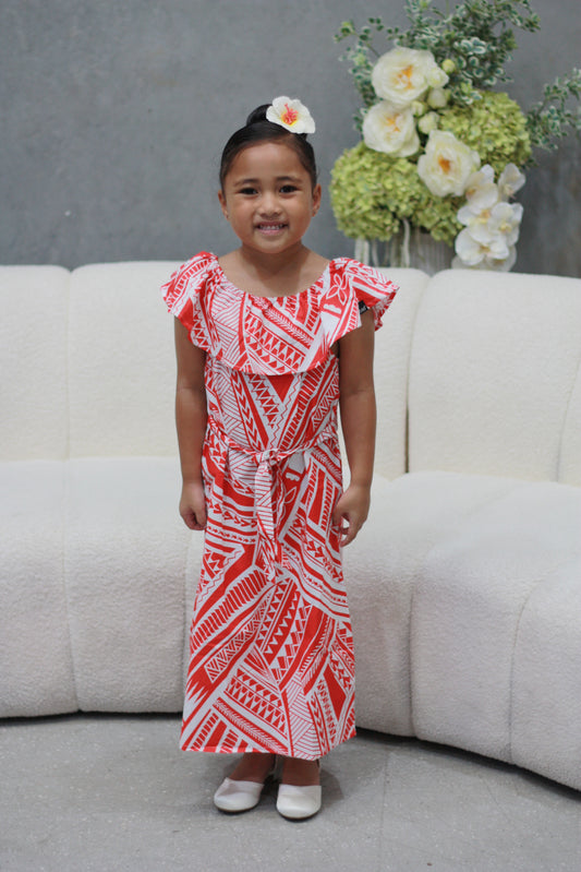 Mesian Girl's Off-shoulder Dress in Red (CT3240)