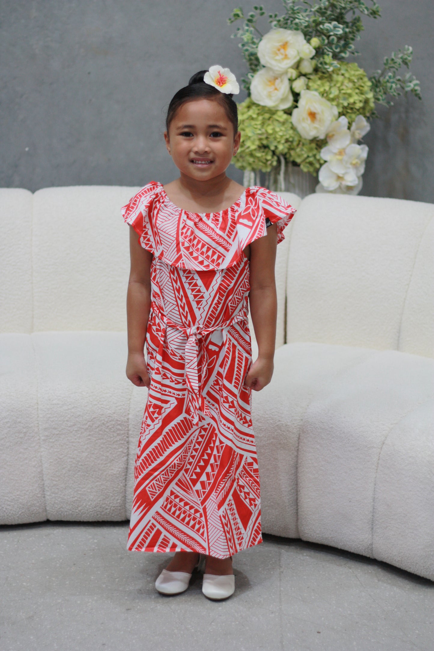 Mesian Girl's Off-shoulder Dress in Red (CT3240)