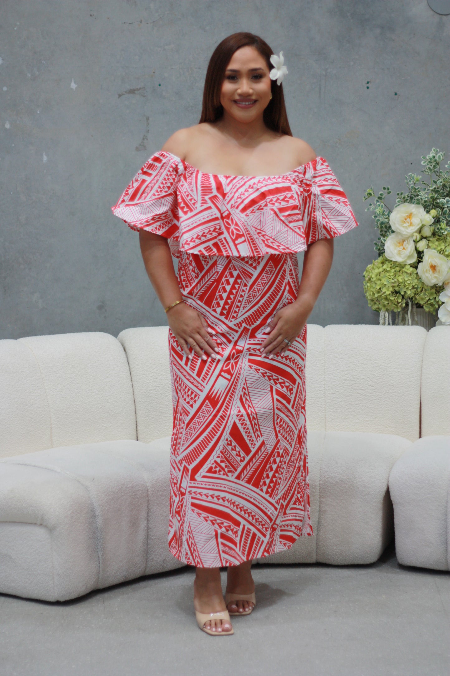 Mesian Womens Offshoulder Dress in Red (CT3240)