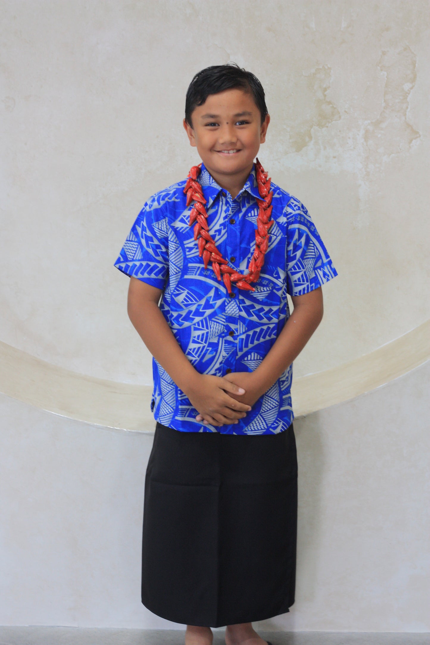 Tribal Origin Boy's Bula Shirt - Kovia in Blue and Grey (SB2077)