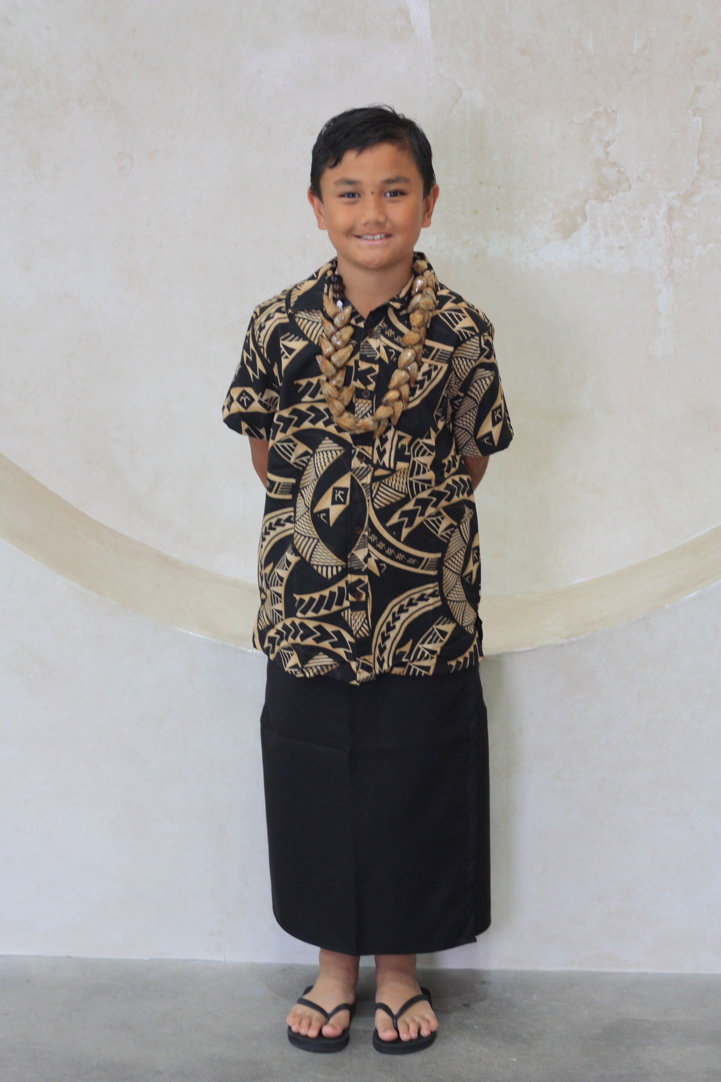 Tribal Origin Boy's Bula Shirt - Kovia in Black and Brown (SB2077)