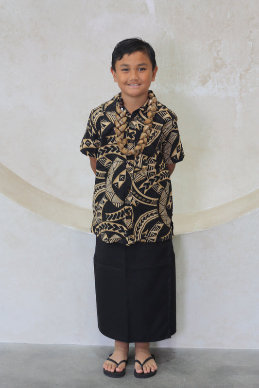 Tribal Origin Boy's Bula Shirt - Kovia in Black and Brown (SB2077)