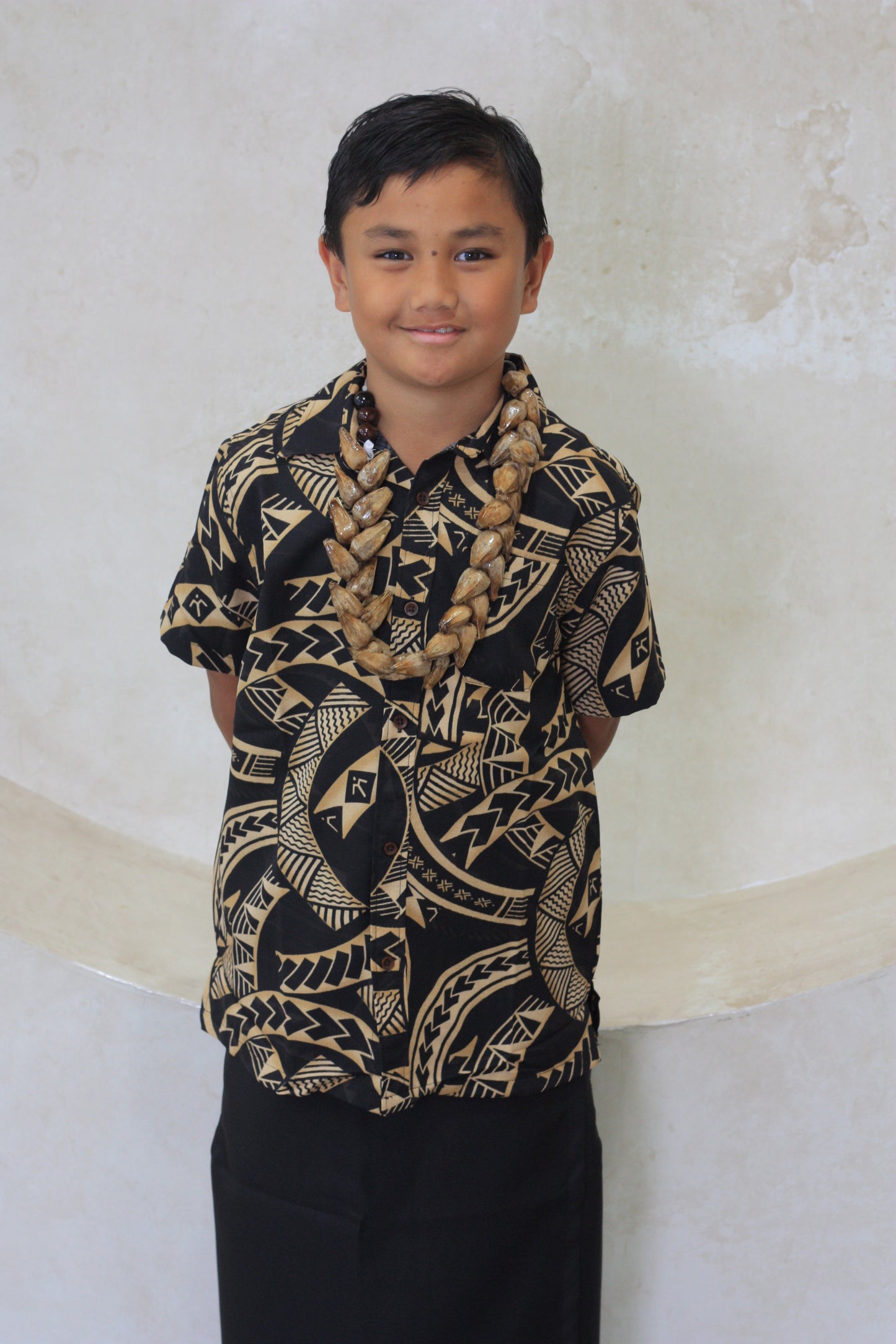 Tribal Origin Boy's Bula Shirt - Kovia in Black and Brown (SB2077)