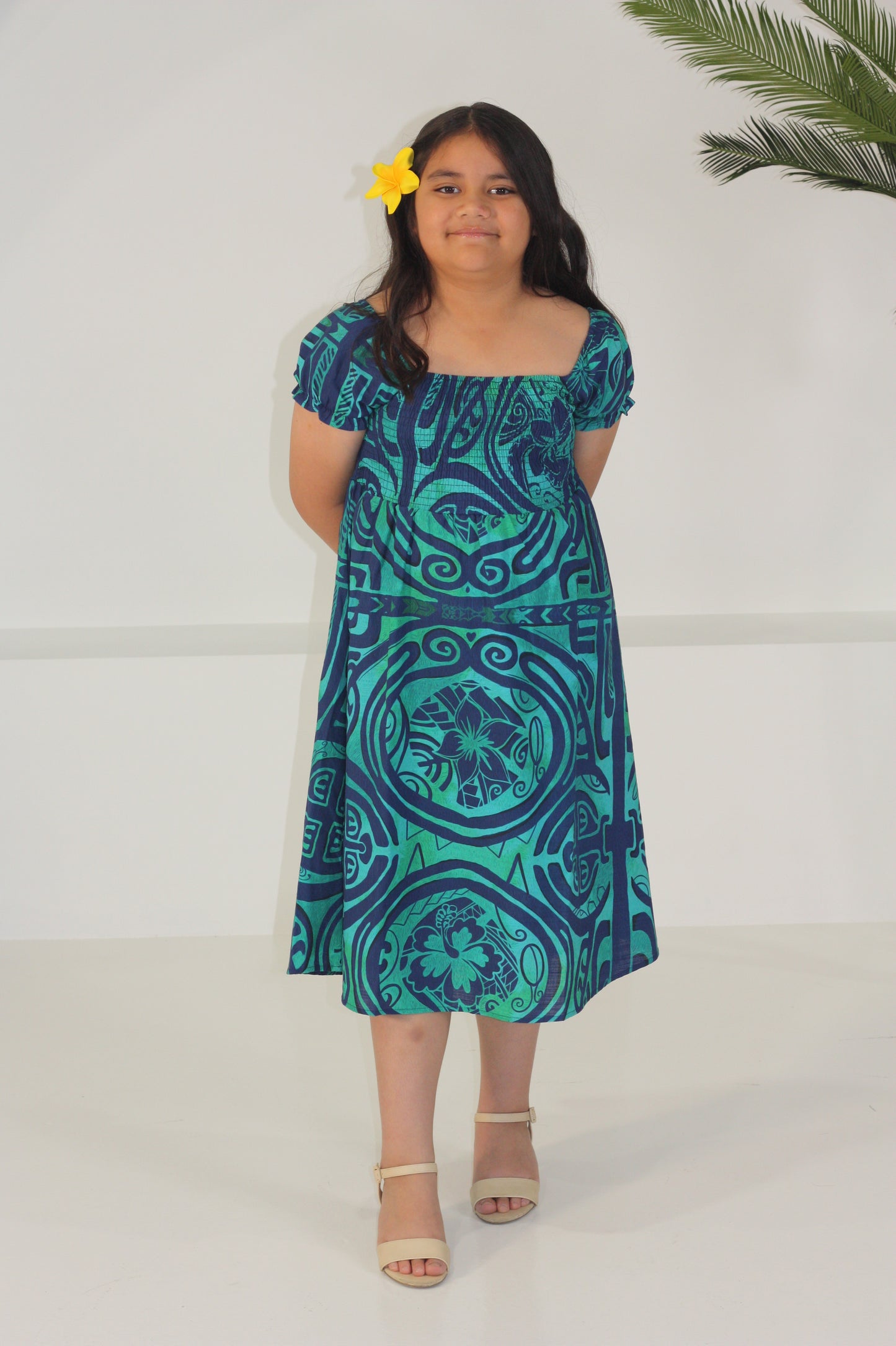 Akamu Girls Vali Smocked Dress Viriya Teal LG2049