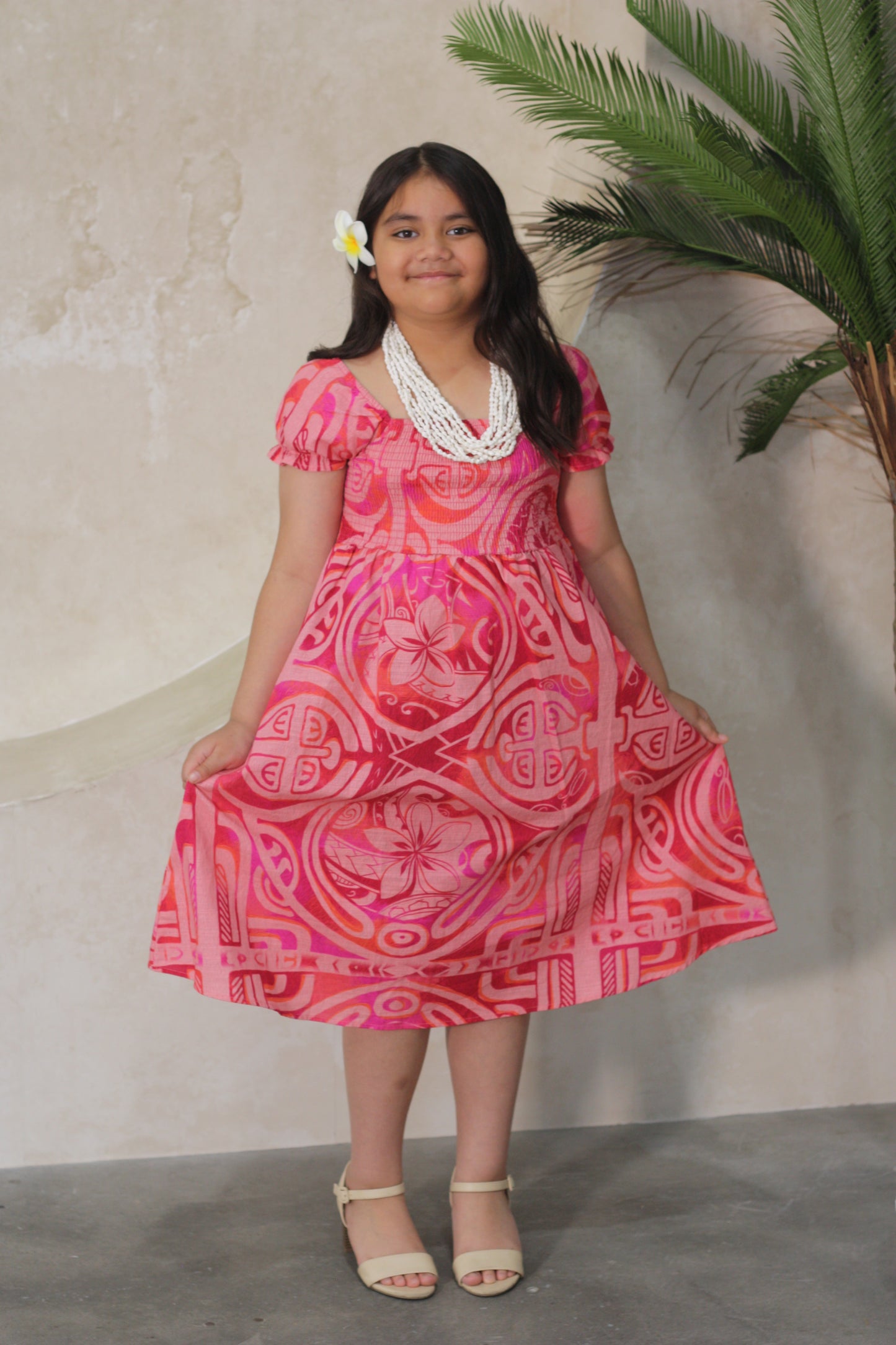 Akamu Girls Vali Smocked Dress Viriya Flamingo LG2049