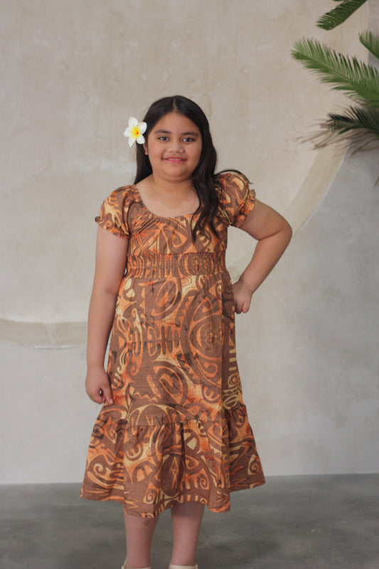 Akamu Girls Playe Dress Boselawa Brown LG2046
