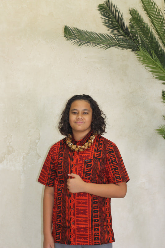Tribal Origin Boys Bula Shirt FB1874 (Red & Black)