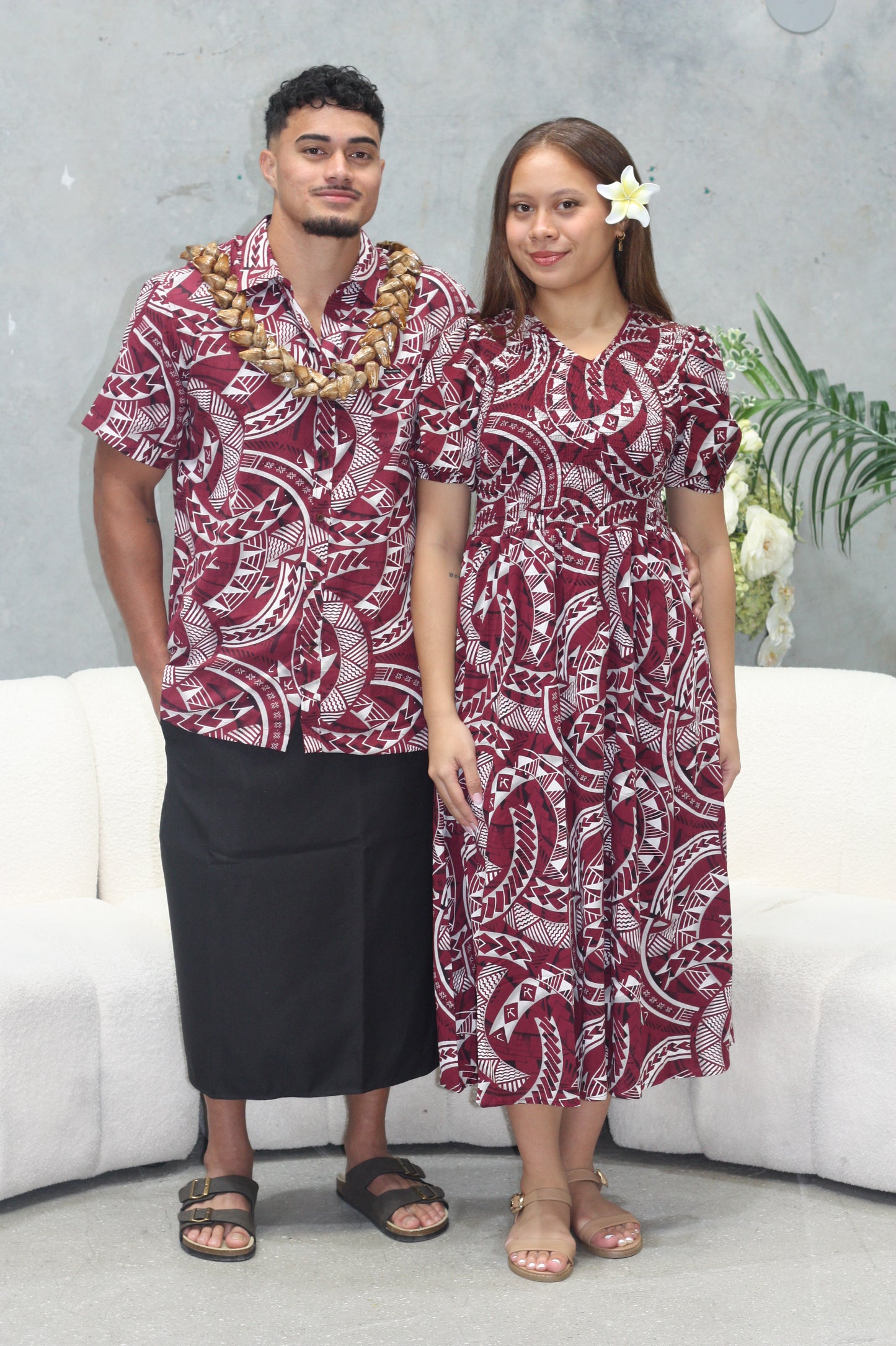 Tribal Origin Mens Bula Shirt- Kovia in Maroon SS4326