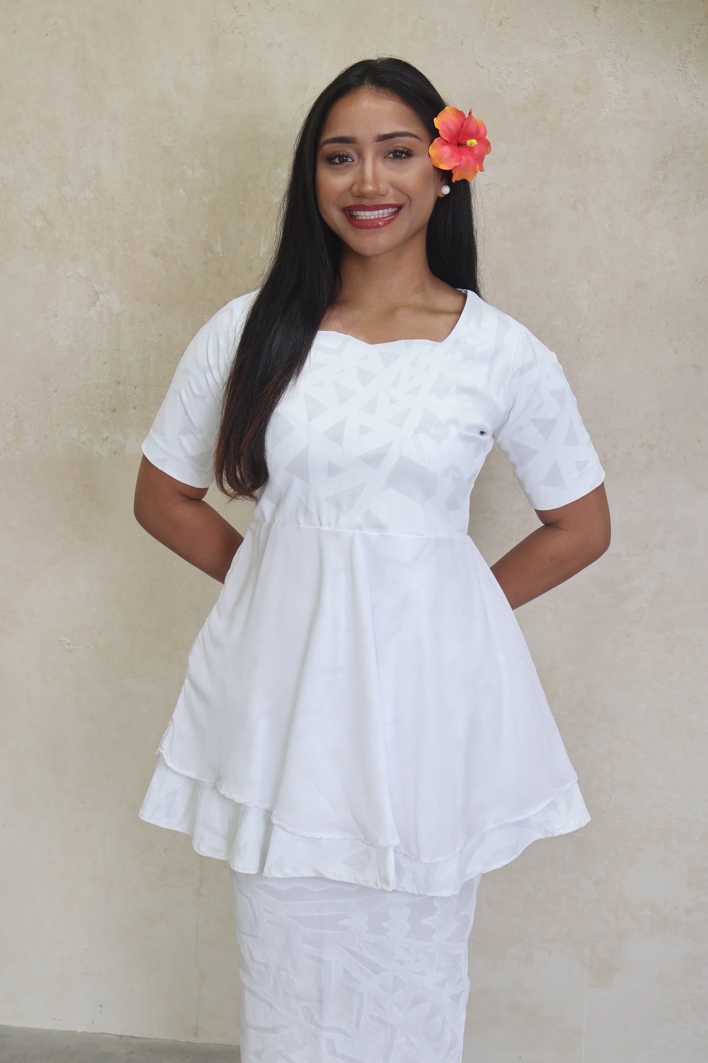 Rimani Peplum White Stretch Puletasi (size 14 only)