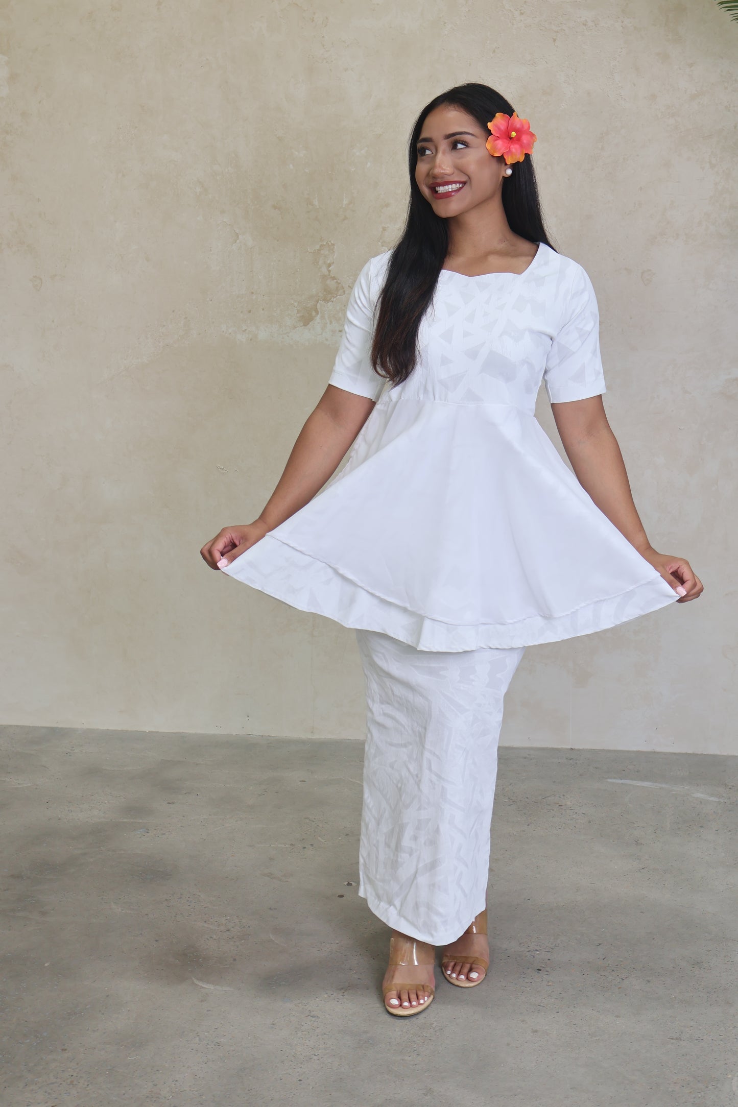 Rimani Peplum White Stretch Puletasi (size 14 only)