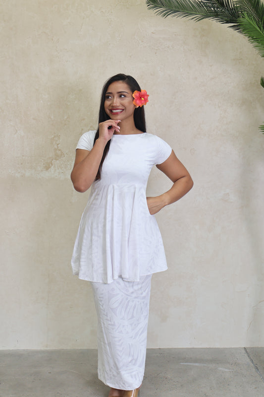 Rimani Samoa Peplum White Elei Puletasi (Size 10 only)