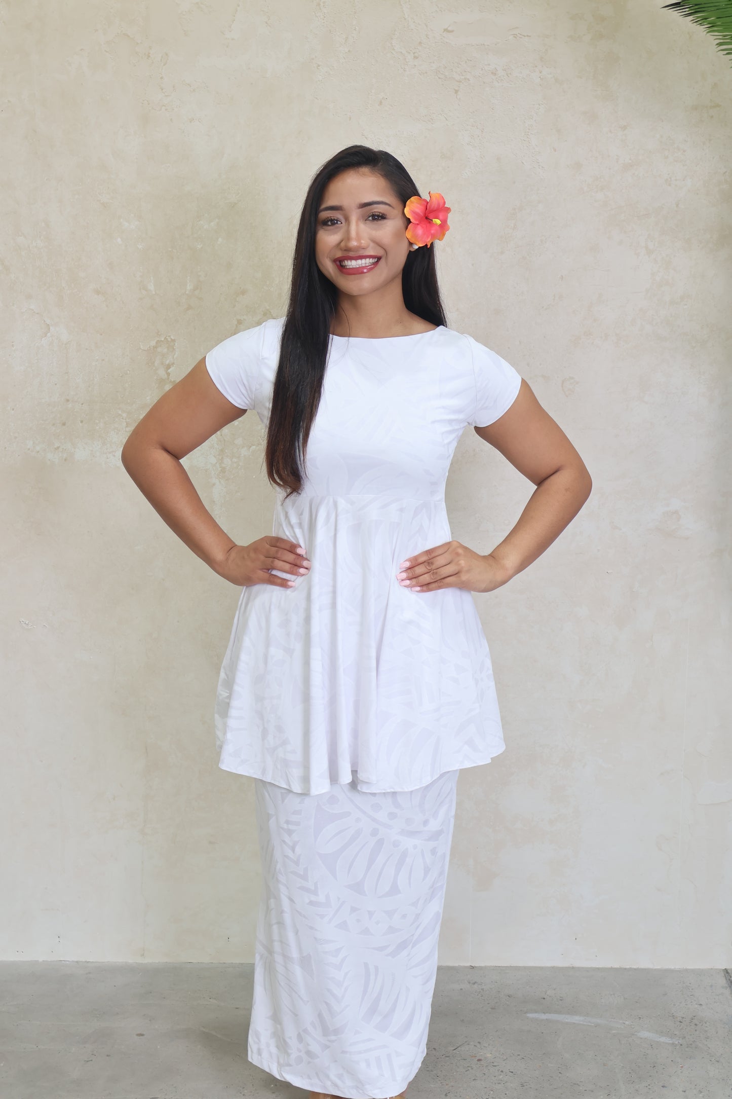 Rimani Samoa Peplum White Elei Puletasi (Size 10 only)