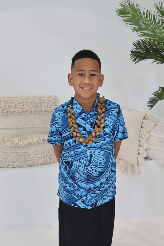 Tribal Origin Boys Bula Shirt- FB1869 (Blue & Black)