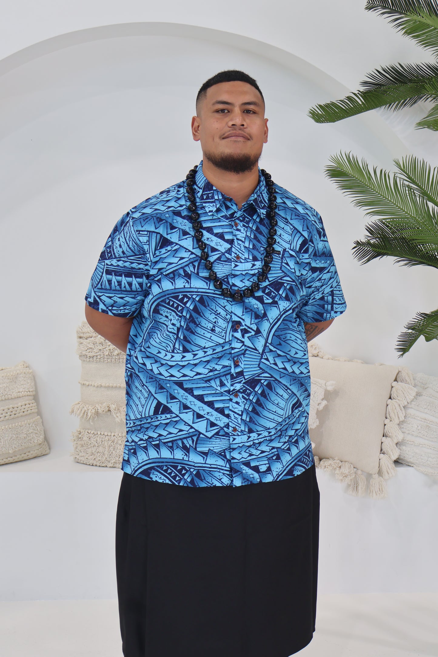 Tribal Origin Mens Bula Shirt- FB1869 (Blue & Black)