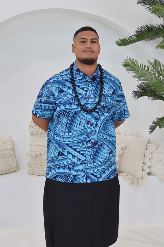 Tribal Origin Mens Bula Shirt- FB1869 (Blue & Black)