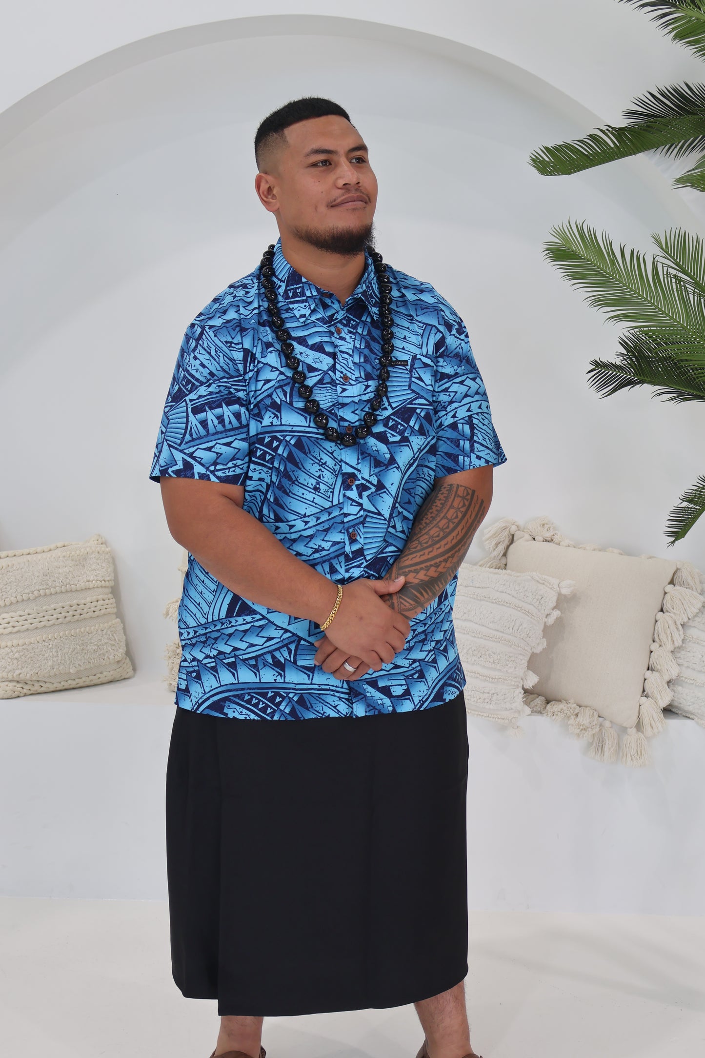 Tribal Origin Mens Bula Shirt- FB1869 (Blue & Black)