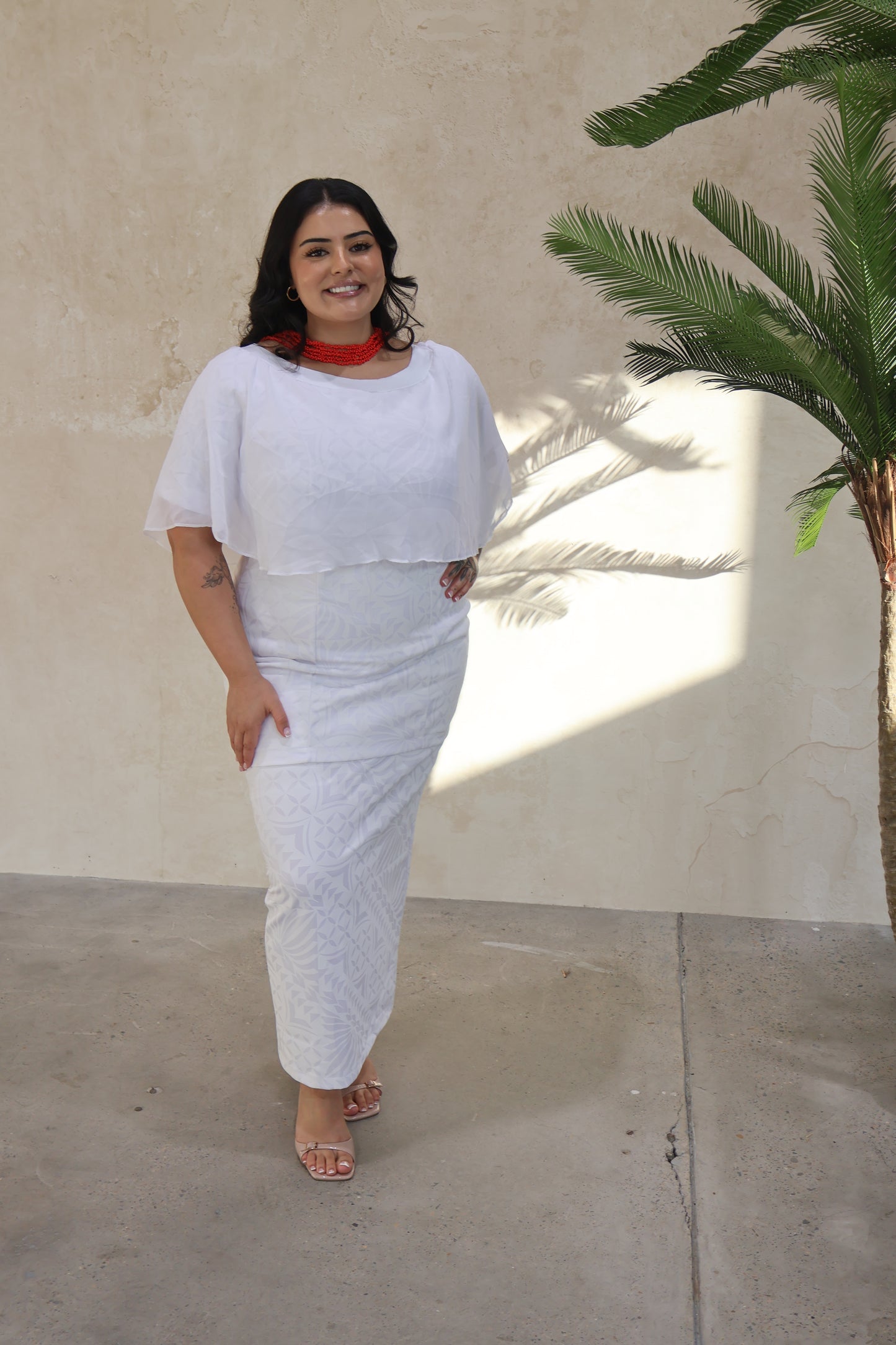 Women's White Chiffon Elei Puletasi (Size 14 only)
