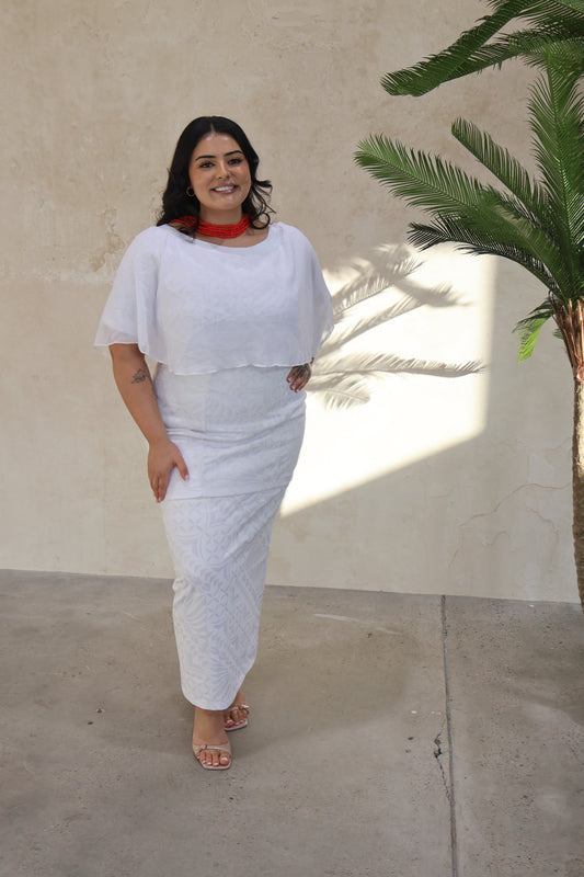 Women's White Chiffon Elei Puletasi (Size 14 only)