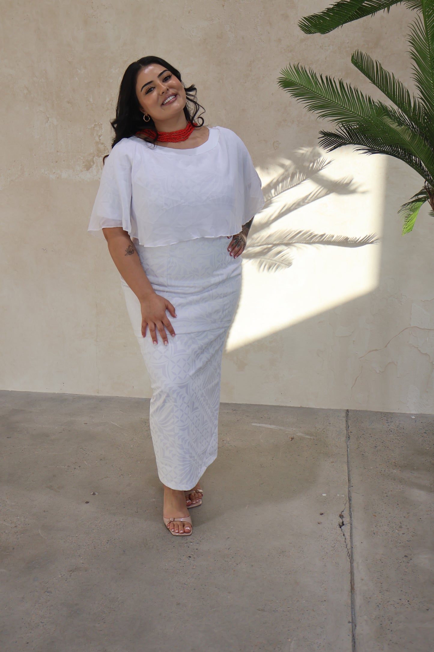 Women's White Chiffon Elei Puletasi (Size 14 only)