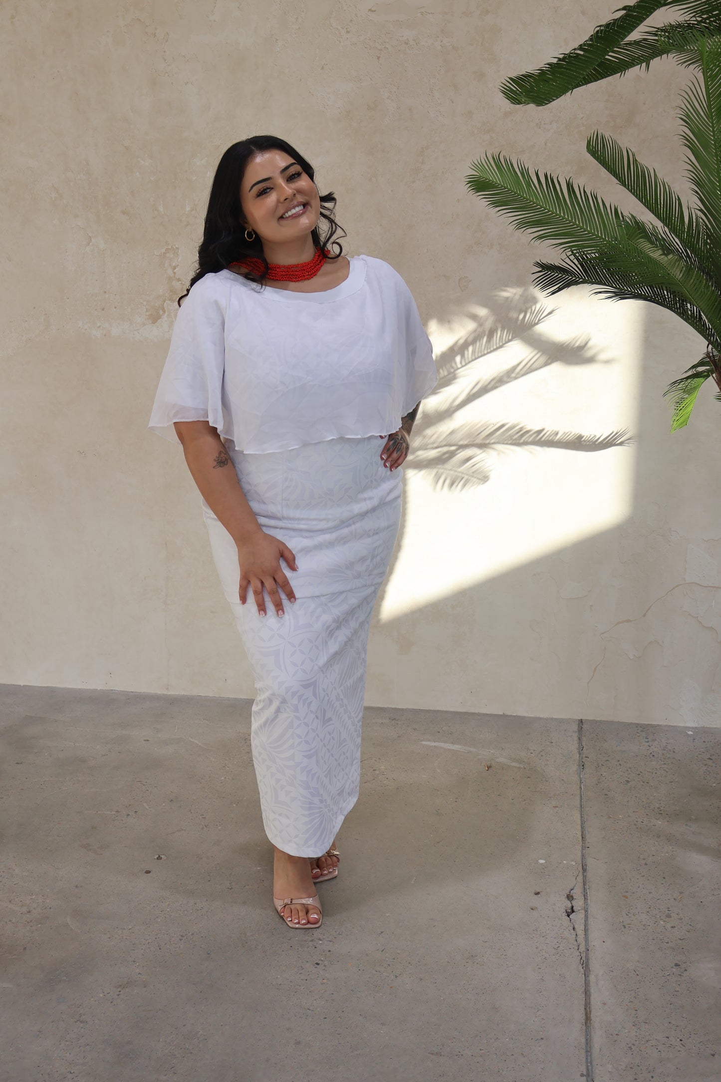 Women's White Chiffon Elei Puletasi (Size 14 only)