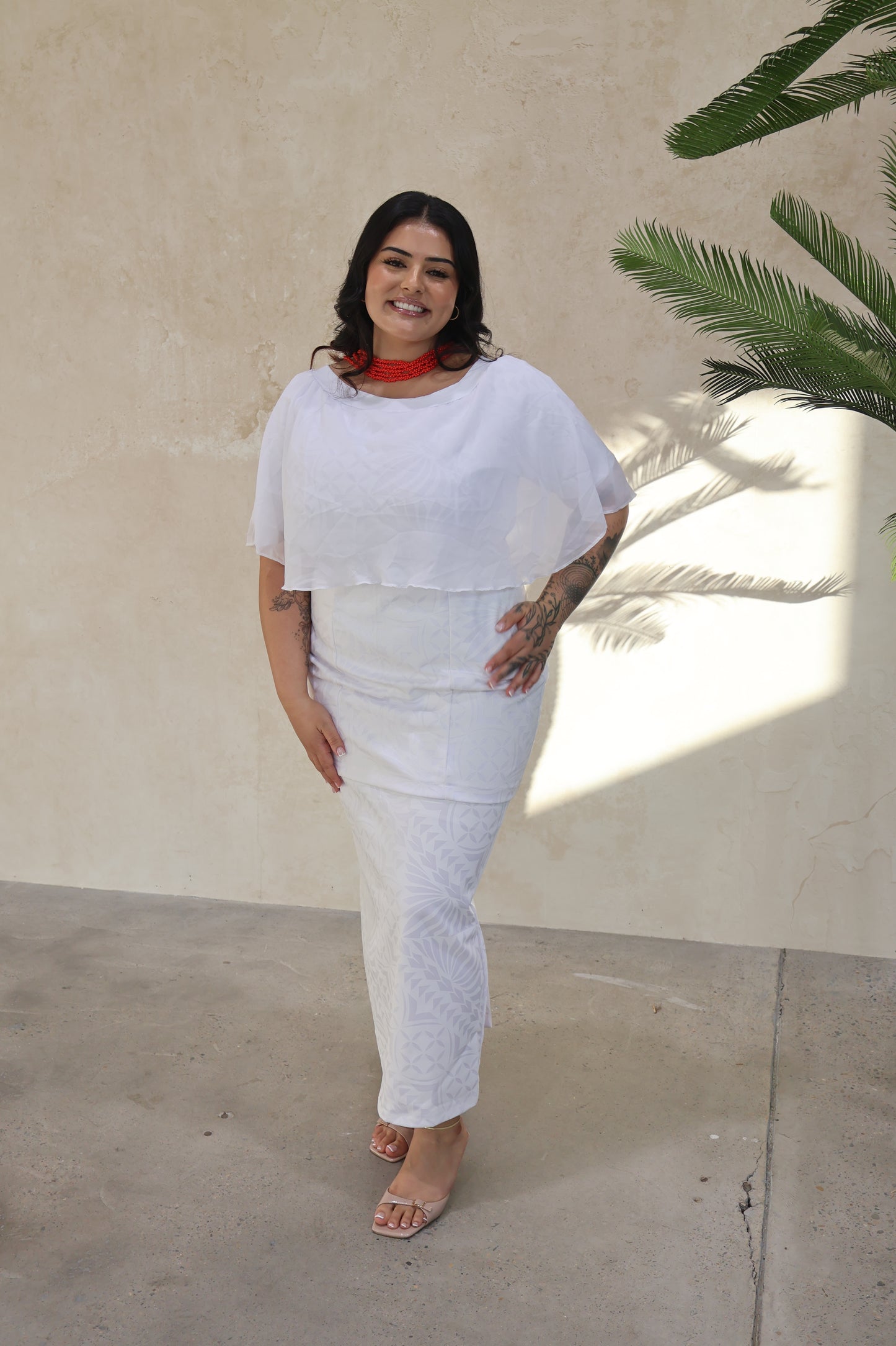 Women's White Chiffon Elei Puletasi (Size 14 only)