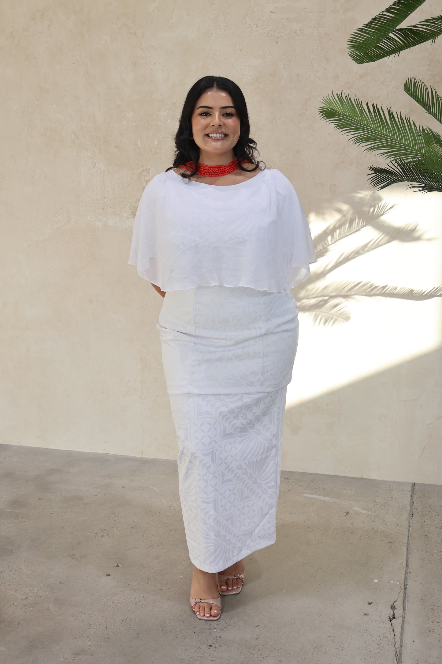 Women's White Chiffon Elei Puletasi (Size 14 only)
