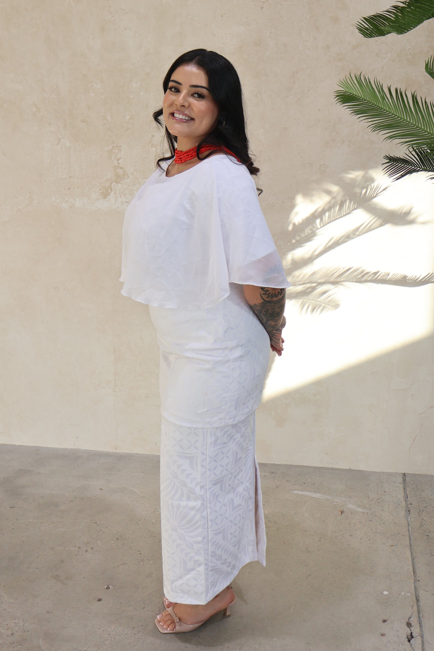 Women's White Chiffon Elei Puletasi (Size 14 only)