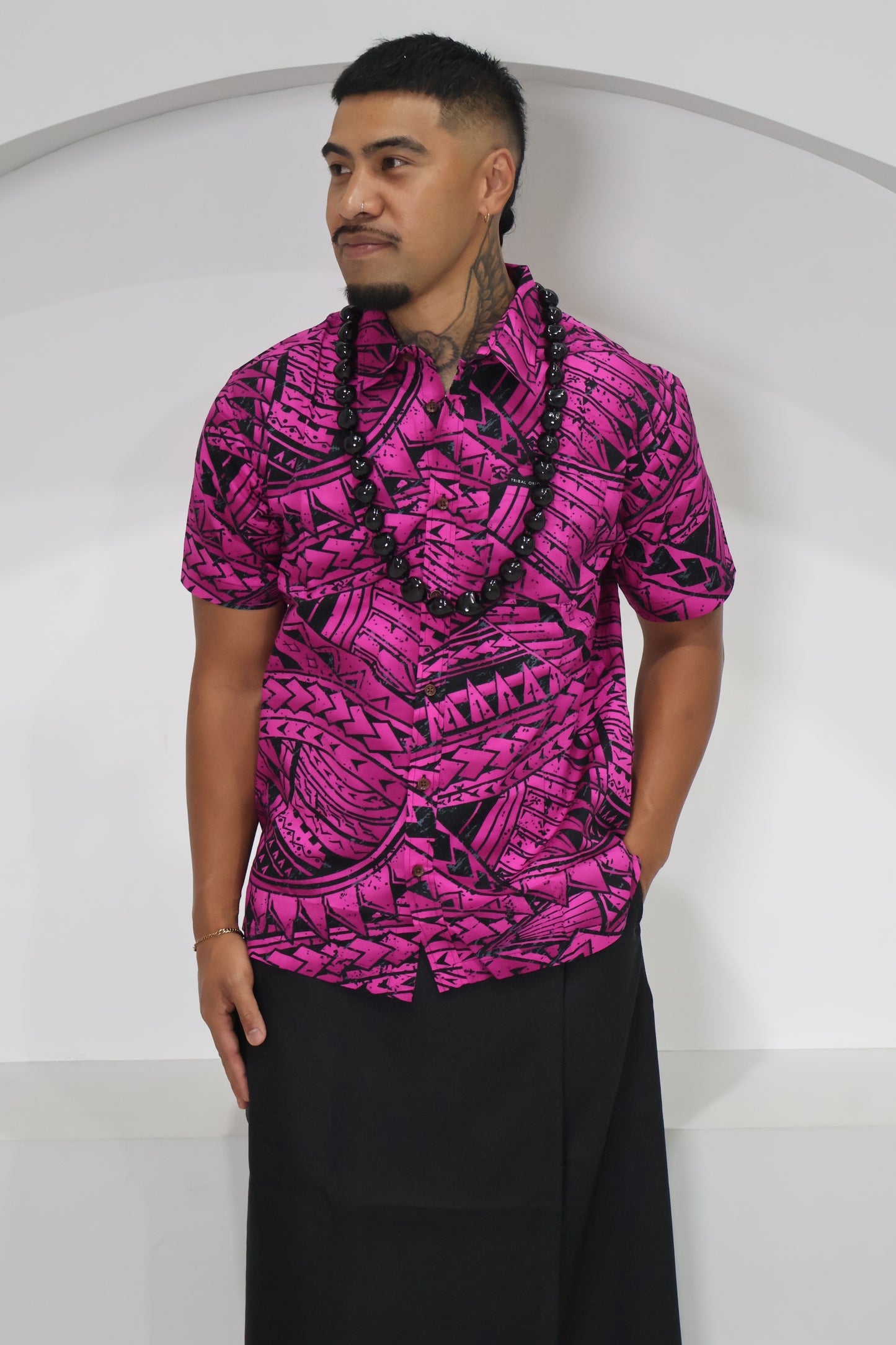 Tribal Origin Mens Bula Shirt- FB1869 (Pink & Black)