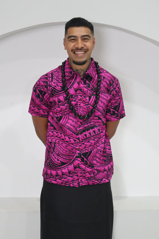 Tribal Origin Mens Bula Shirt- FB1869 (Pink & Black)