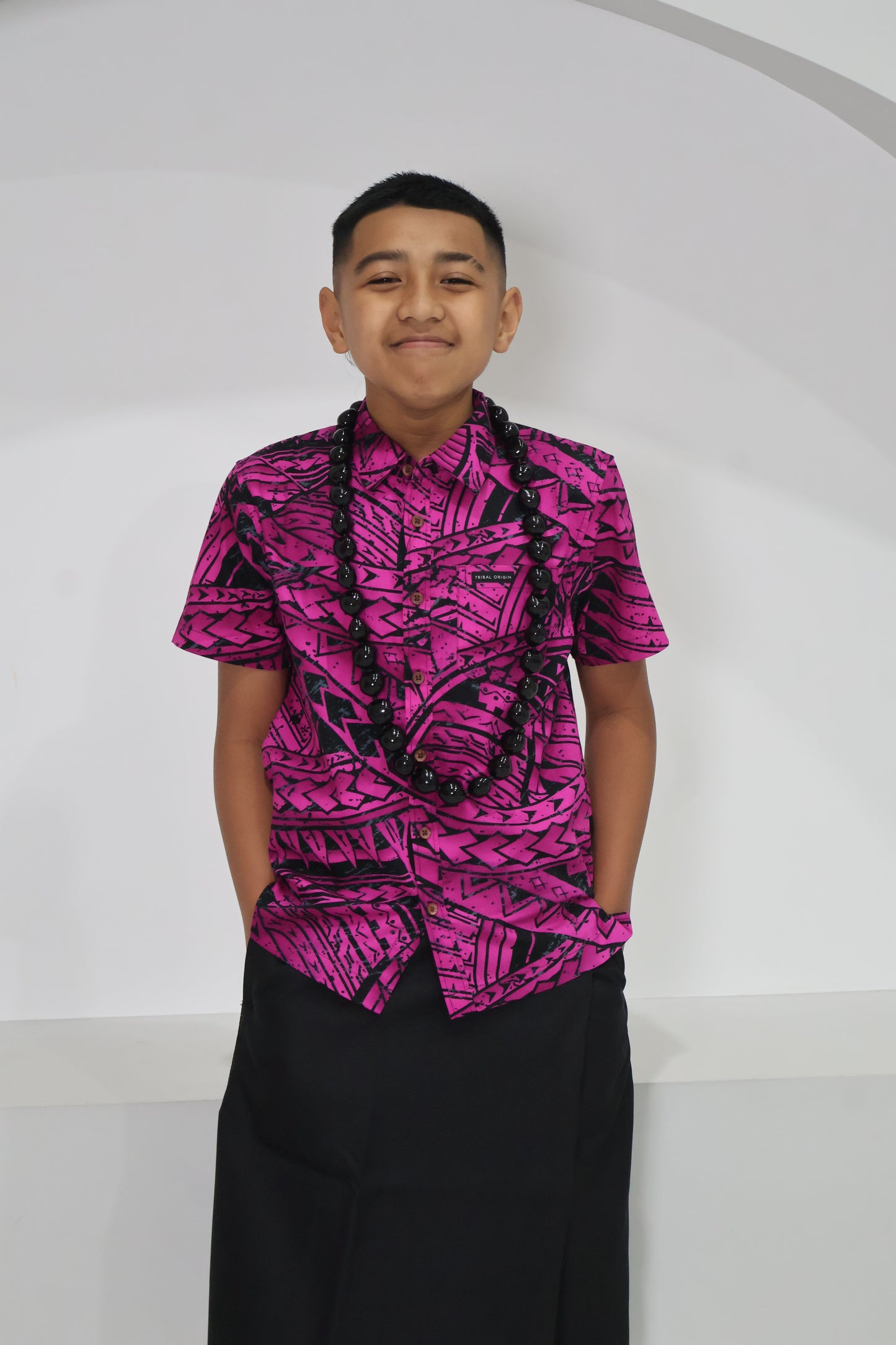 Tribal Origin Boys Bula Shirt- FB1869 (Pink & Black)