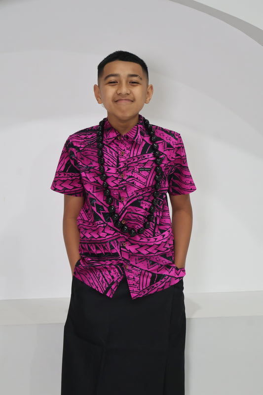 Tribal Origin Boys Bula Shirt- FB1869 (Pink & Black)