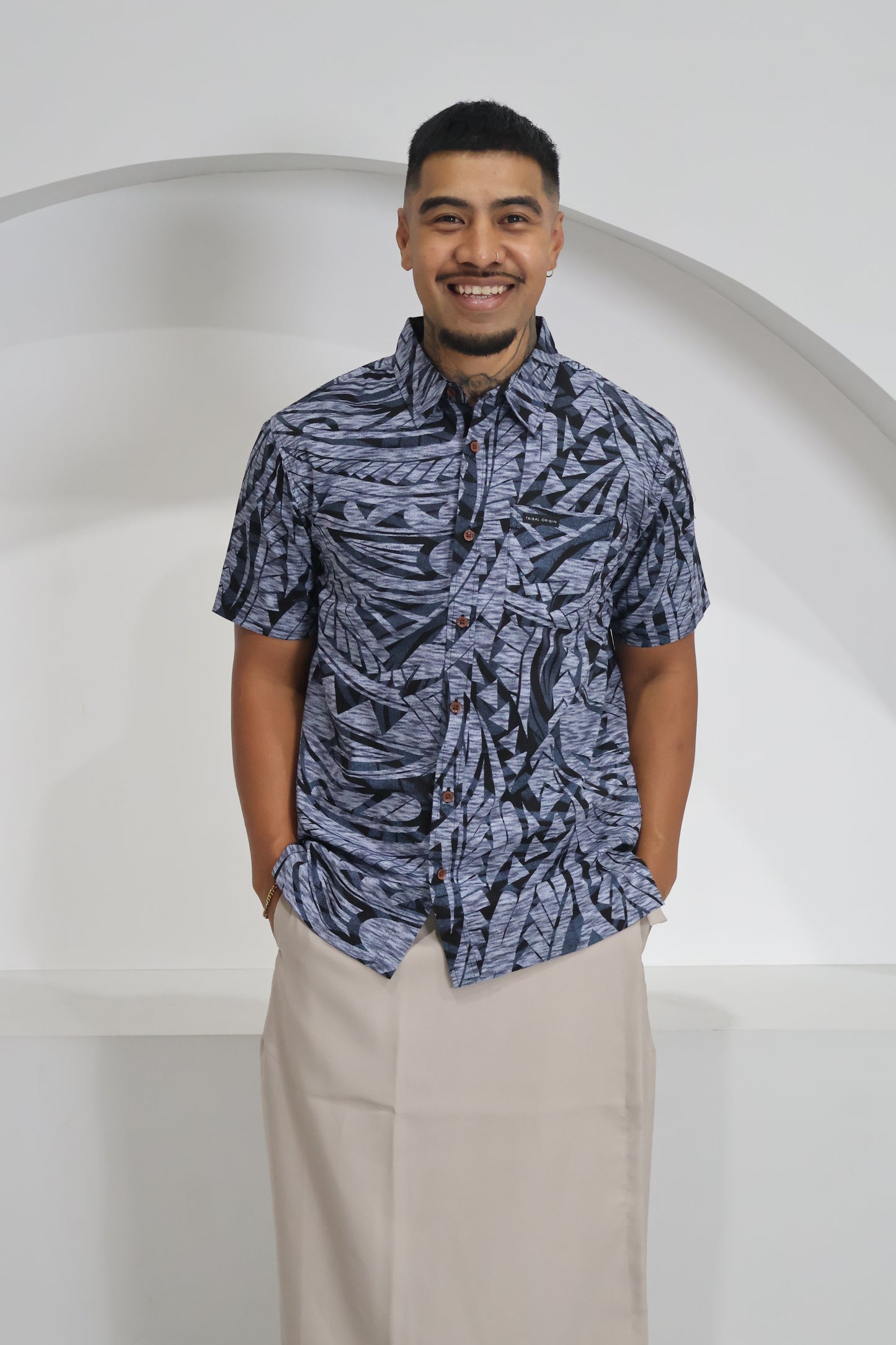 Tribal Origin Mens Bula Shirt- FB1881 (Gray & Black)