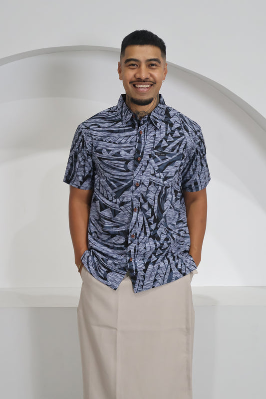 Tribal Origin Mens Bula Shirt- FB1881 (Gray & Black)