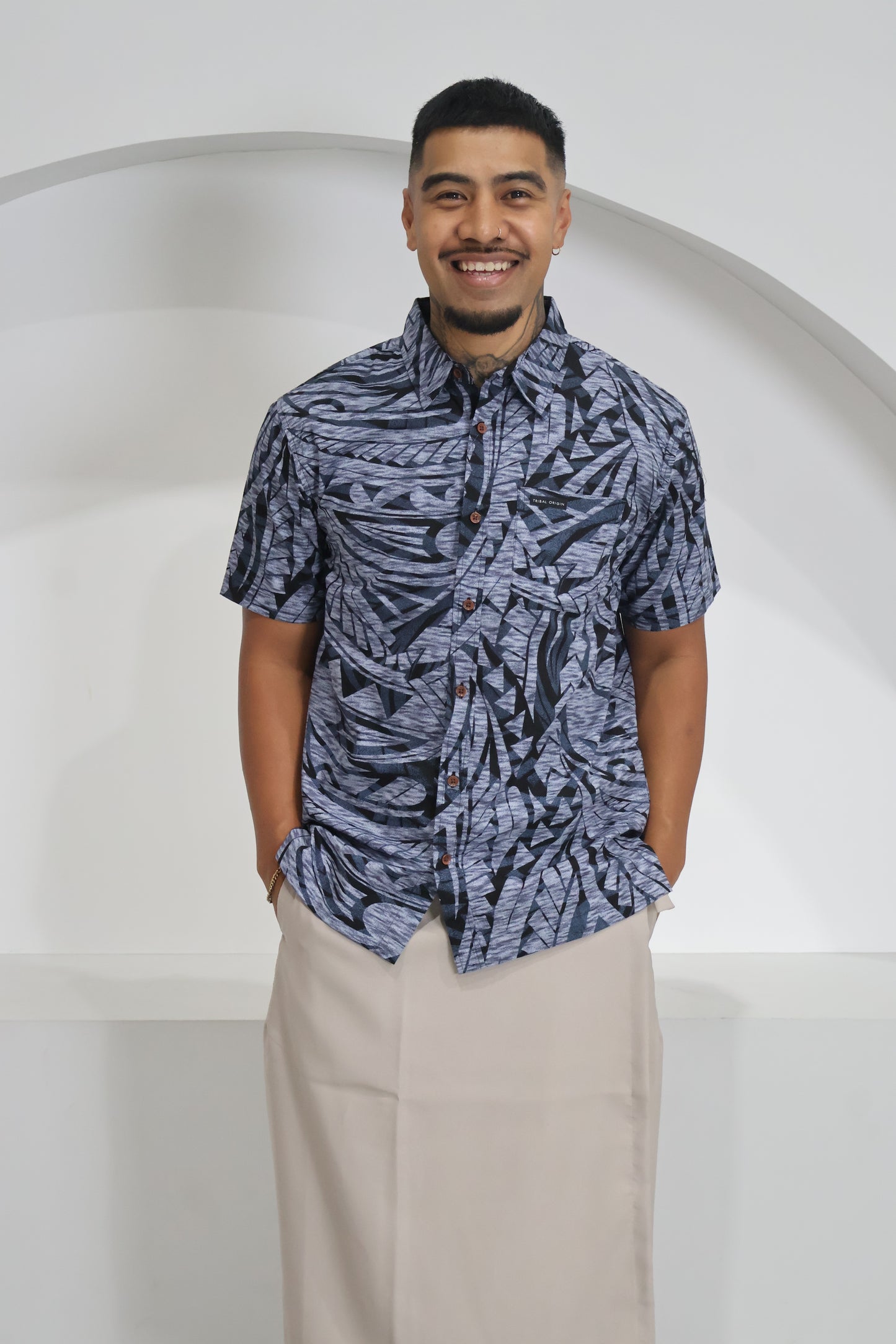Tribal Origin Mens Bula Shirt- FB1881 (Gray & Black)