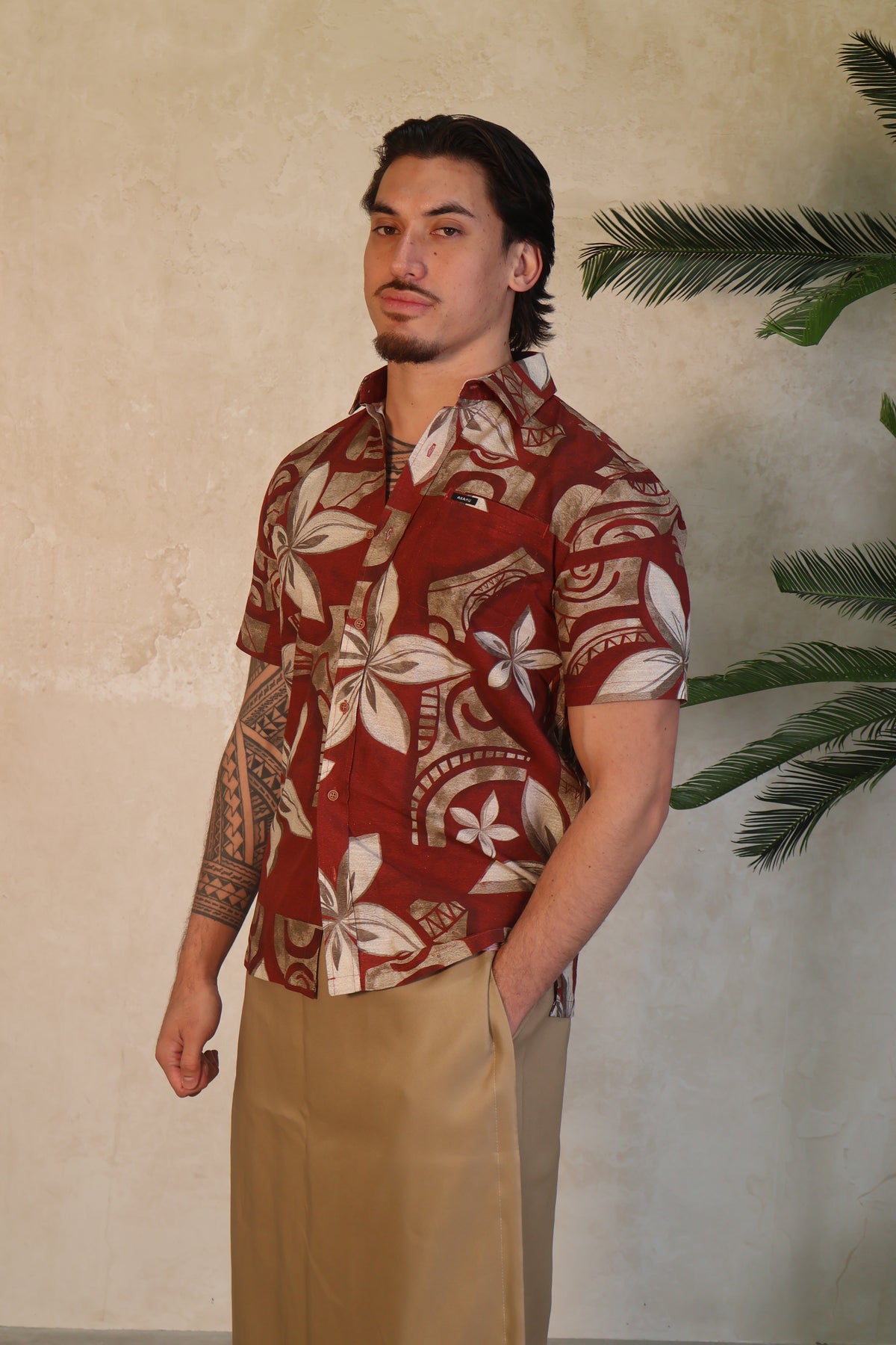 Akamu Men's Shirt in Maroon Kalani Collection SS4748