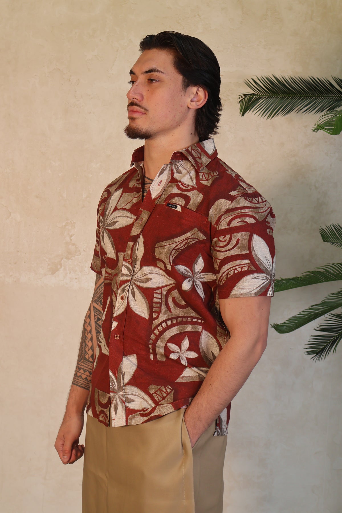 Akamu Men's Shirt in Maroon Kalani Collection SS4748