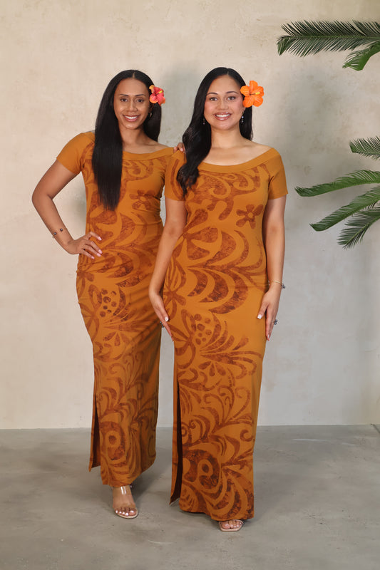 PIA Amber and Brown Fitted Dress