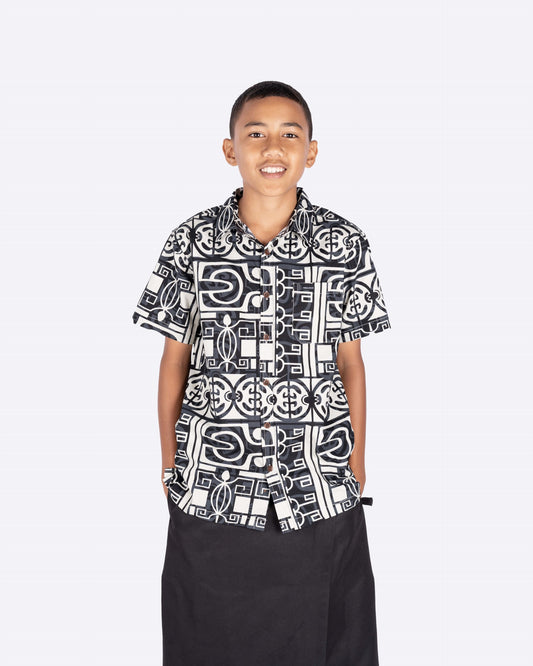 Kalavata Rivi Boy's Shirt ( Black & Beige )