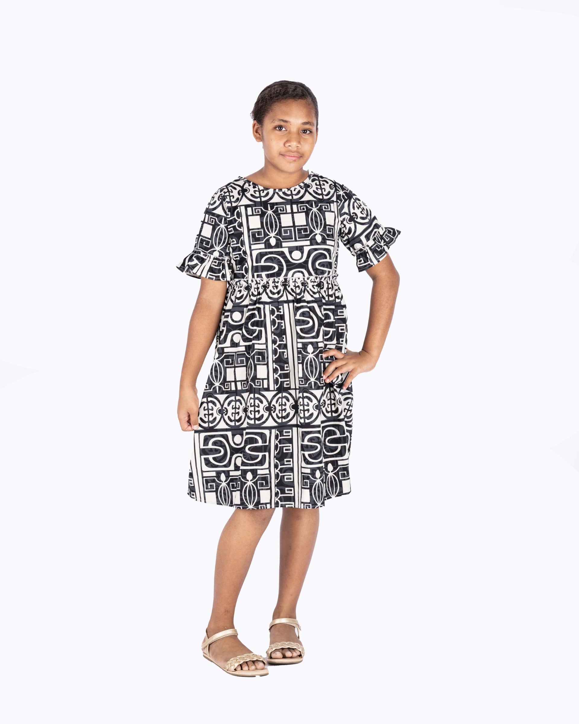 Kalavata Rivi Girls Dress ( Black & Beige ) – Pacific Way Gift Shop