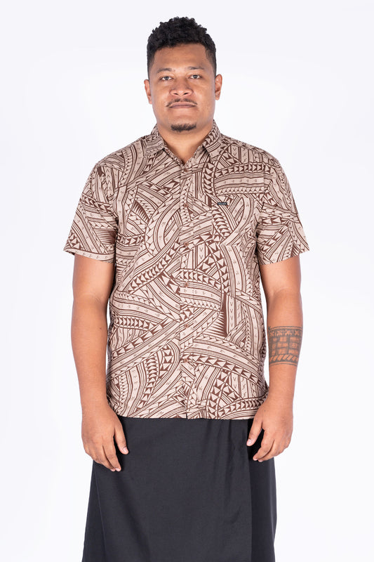 Tribal Origin Kalavata-Fulori Mens Elei Shirt Brown