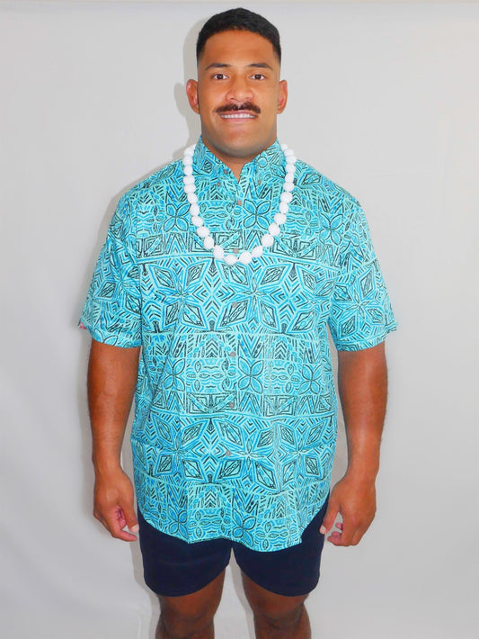 Tanoa Samoa Men's Fanua Shirt (Ocean Blue)