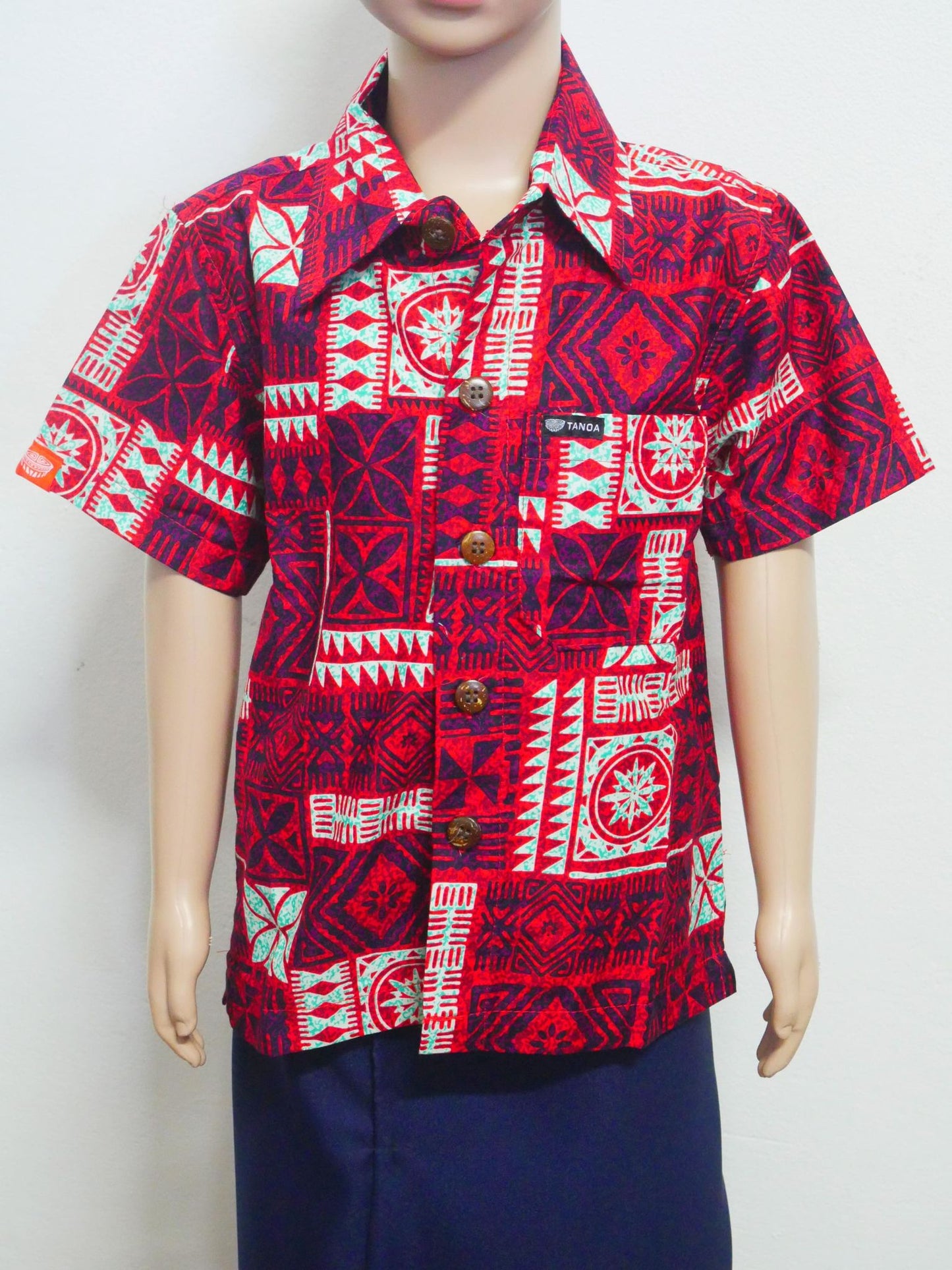 Tanoa Samoa Boys Shirt ( Red & Aqua)