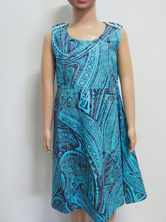 Tanoa Samoa Girls Blue Dress (Blue & Grey)