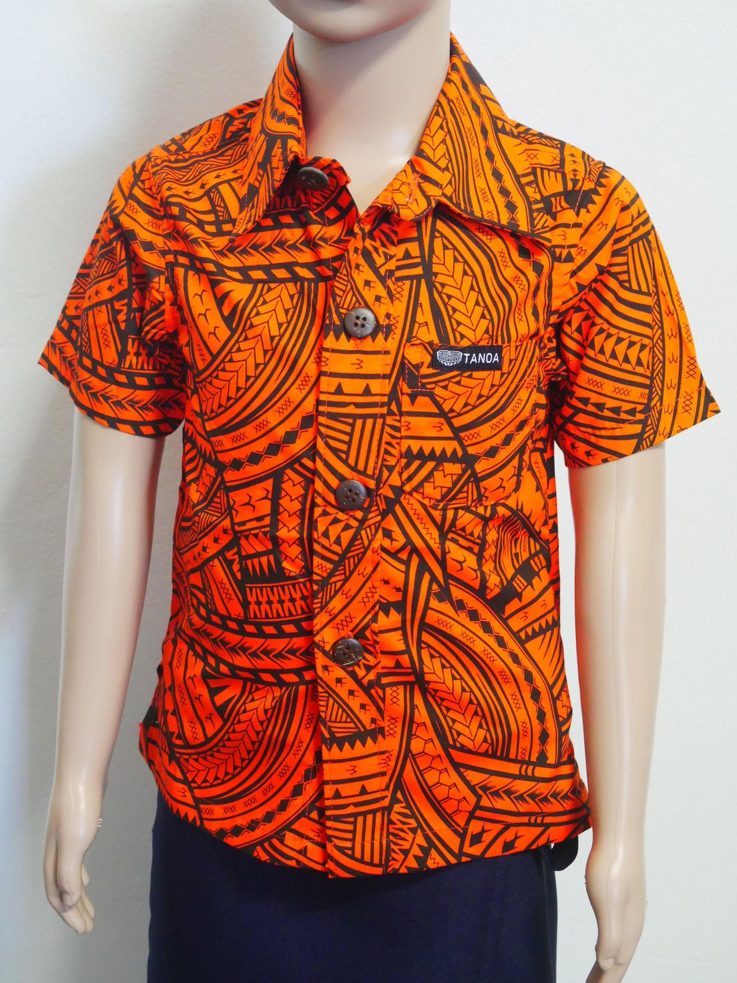 Tanoa Samoa Boy's Orange Shirt (Orange & Brown)