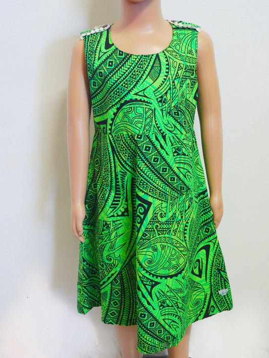 Tanoa Samoa girls dress ( Green & Black)